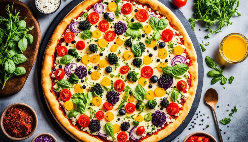 Pizza de crepioca colorida e convidativa