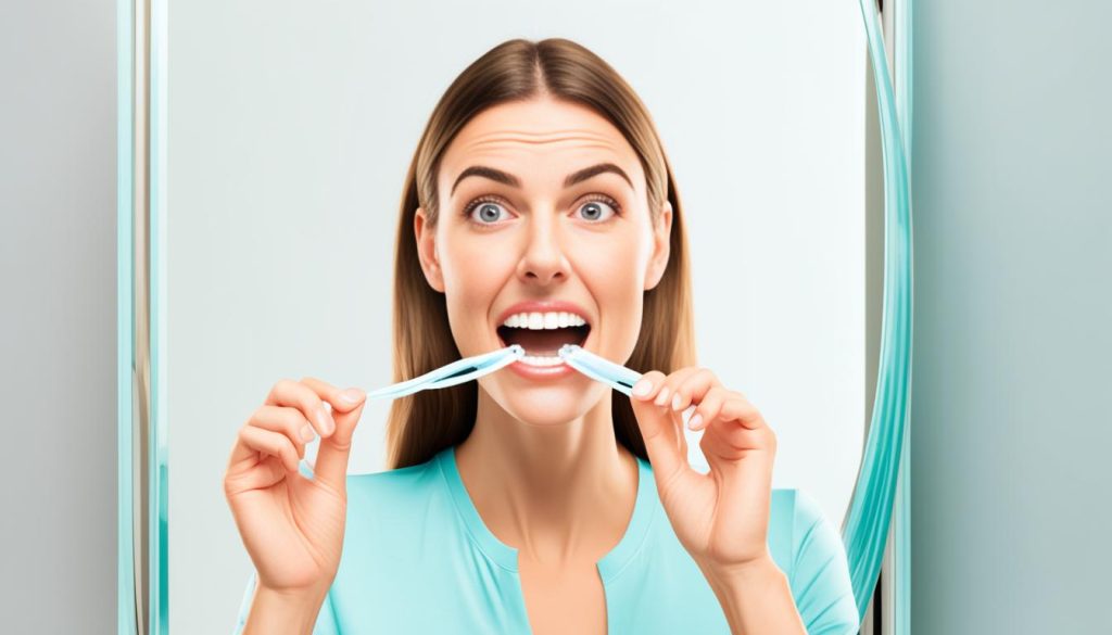 demonstração do uso correto de fio dental para saúde bucal